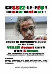 16 11 veilleenimes jpg À Nîmes (30), Veillée devant Carré d'Art pour un appel au cessez-le-feu immédiat