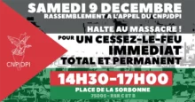 Appel samedi 9 12 FB 003 À Paris (5ème), rassemblement : "Halte aux massacres à Gaza et en Cisjordanie ! Cessez-le-feu total et permanent, protection du peuple palestinien !"