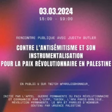 reunionPantin À Pantin (93), rencontre avec Judith Butler : "Contre l'antisémitisme et son instrumentalisation, pour la paix révolutionnaire en Palestine"