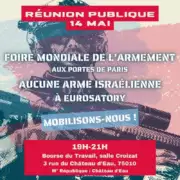À Paris (10ème), réunion publique de mobilisation "Aucune arme israélienne à Satory" 20 IG reunion publique 002 À Paris (10ème), réunion publique de mobilisation "Aucune arme israélienne à Satory"