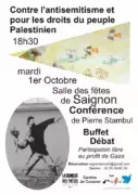 Flyer P.Stambul À Saignon (84), conférence de Pierre Stambul : "Contre l'antisémitisme et pour les droits du peuple palestinien"