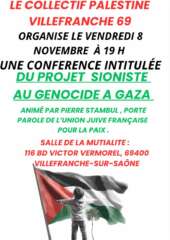 8novStambul À Villefranche (69), conférence de Pierre Stambul : "Du projet sioniste au génocide à Gaza"