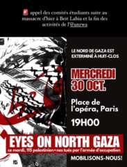 Manif Mercredi 30 octobre 2024 À Paris, rassemblement suite aux massacres du 29 octobre à Beit Lahia et les votes contre l'UNRWA