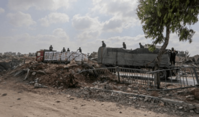 Abu Amir 11 11 24 ruines1 Témoignage d'Abu Amir le 11 novembre (suite) : pillage du peu d'aide alimentaire qui entre, sous l'oeil complice de l'armée israélienne