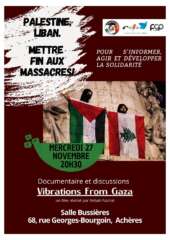 Acheres 27 novembre 2024 flyer 003 page 0001 À Achères (78), réunion publique sur le thème « Palestine, Liban : mettre fin aux massacres ! »