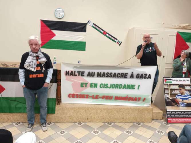 pierre stambul conference 1024x768 1 Interview de Pierre Stambul lors de la conférence sur la situation en Palestine à Villefranche le 8 novembre