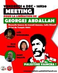 À Paris (11ème), meeting pour la libération de Georges I. Abdallah 3 meeting 6dec 2 1 1229x1536 1 À Paris (11ème), meeting pour la libération de Georges I. Abdallah