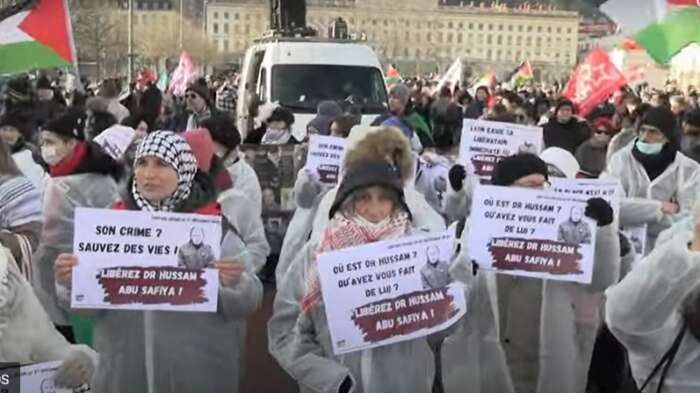 Lyon À Lyon, manifestation contre le génocide de Gaza, pour la libération du docteur Hussam le 11 janvier 2025