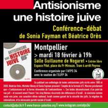 antimontpellier À Montpellier (34), conférence -débat de Sonia Fayman et Béatrice Orès : "Antisionisme, une histoire juive"