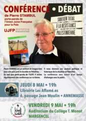 Conf Stambul Annemasse Thonon À Margencel (74), conférence débat de Pierre Stambul sur la situation en Palestine