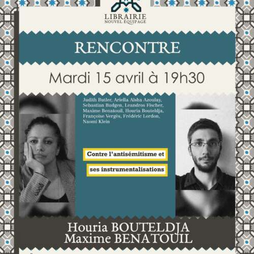 HouriaMaxime À Paris (20ème), rencontre avec Houria Bouteldja et Maxime Benatouil autour du livre "Contre l'antisémitisme et son instrumentalisation"