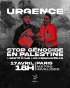 Invalides À Paris, rassemblement : "Stop génocide en Palestine - Liberté pour les prisonnièr.e.s"