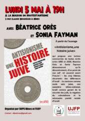 À Nîmes (30), conférence-débat autour du livre "Antisionisme, une histoire juive" 2 Projet daffiche pour le 5 mai À Nîmes (30), conférence-débat autour du livre "Antisionisme, une histoire juive"
