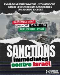 25maiUP À Paris, rassemblement "Stop génocide - sanctions immédiates contre Israël"