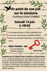 Affiche3 PierreMAJ 002 À Aix-en-Provence (13), conférence de Pierre Stambul : "Un point de vue juif sur le sionisme"