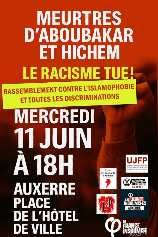 Hichem À Auxerre (89), rassemblement contre l'islamophobie et toutes les discriminations