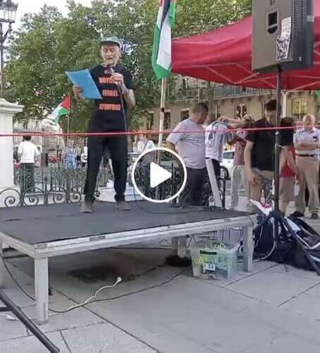 Jean Guy a Saint Augustin 24 6 25 Intervention de Jean-Guy Greilsamer place Saint-Augustin au nom de l'UJFP, le 24 juin 2025