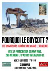 Maya Wind Cesure Al Aqsa A3 20.06.2025 À Paris (5ème), conférence-débat : "Pourquoi le boycott ? Les universités israéliennes dans le génocide"
