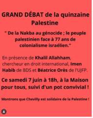 À Chevilly-Larue (94), grand débat "de la Nakba au génocide ; le peuple palestinien face à 77 ans de colonialisme israélien" 2 Screenshot 2025 06 07 at 14 42 05 Instagram À Chevilly-Larue (94), grand débat "de la Nakba au génocide ; le peuple palestinien face à 77 ans de colonialisme israélien"