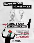 Flyer 2 aout À Paris, manifestation contre le génocide à Gaza