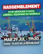Rassemblement du 29 7 republique À Paris, rassemblement contre le génocide à Gaza et pour la libération de l'équipage du Handala