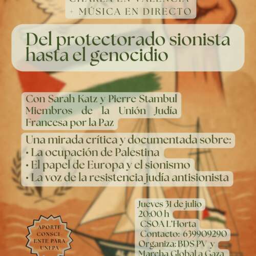 WhatsApp Image 2025 07 27 at 13.33.23 À Valence (Espagne), conférence-débat : Del protectorado sionista hasta el genocidio