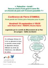 Conference Pierre STAMBUL 1 À Ribiers (05), conférence-débat, "Palestine-Israël : face au choix d'une guerre sans fin, un chemin de paix est-il encore possible ?