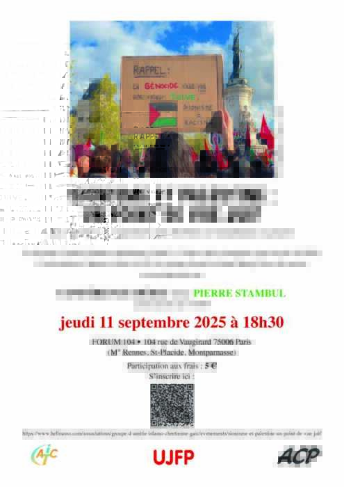 FLYER 11 sept. 2025 scaled À Paris (6ème), conférence-débat : sionisme et Palestine, un point de vue juif