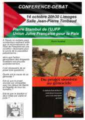 Conference Pierre page 0001 À Limoges (87), conférence-débat avec Pierre Stambul : "Du projet sioniste au génocide"