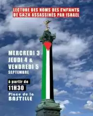 paris 3 septembre 768x960 1 À Paris, rassemblement pour une lecture publique des noms des enfants palestiniens assassinés par Israël