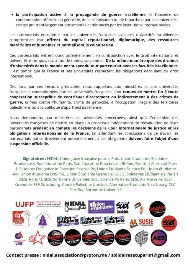 1 12 25 COMMUNIQUE RECOURS PREALABLES Page 2 Communiqué : recours préalables contre les ministères et universités