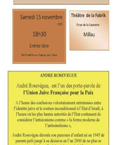 15 11 25 Rosevegue À Millau (12), conférence gesticulée d'André Rosevègue :"Comment je suis devenu juif en l'an 2000"