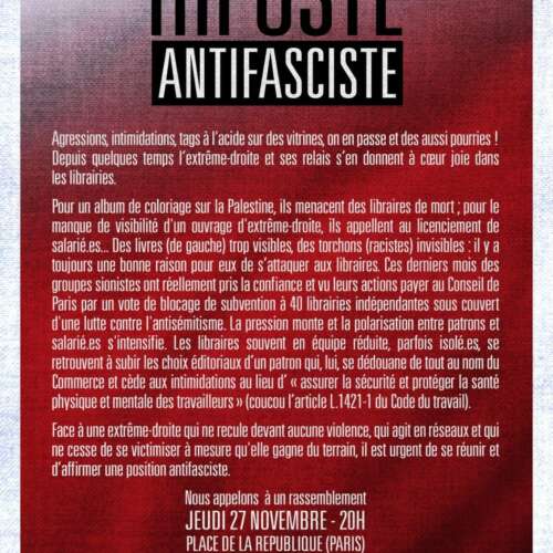 Flyer riposte antifasciste 27 11 25 À Paris, rassemblement - Riposte antifasciste