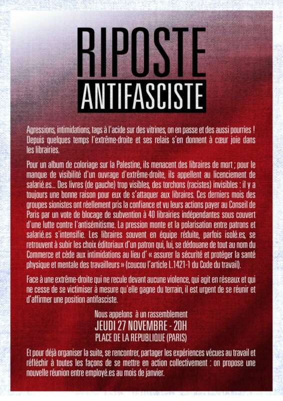 Flyer riposte antifasciste 27 11 25 À Paris, rassemblement - Riposte antifasciste