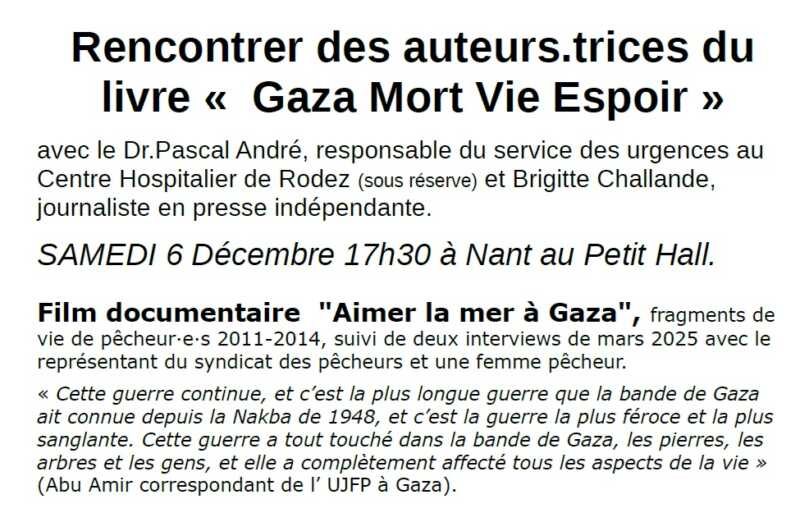 GVME1 À Nant (12), Projection du film "Aimer la mer à Gaza" suivie d'un débat