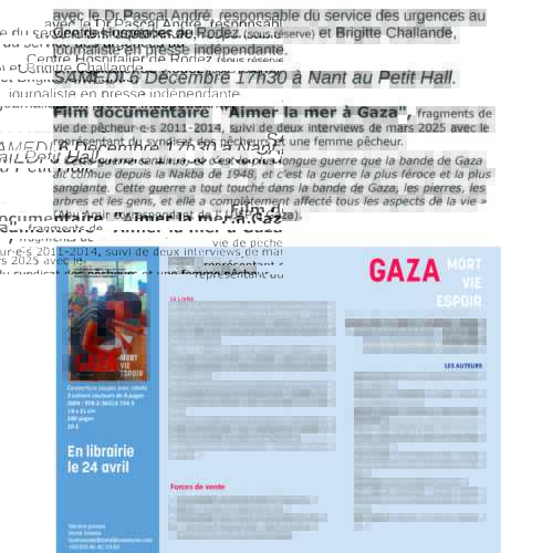 presentation livre Gaza VME Nant 6 dec def À Nant (12), Projection du film "Aimer la mer à Gaza" suivie d'un débat