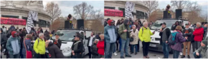 18 DÉCEMBRE 2025 – JOURNÉE INTERNATIONALE DES MIGRANT·E·S - Interventions de l'UJFP 4 Photo d'une intervention de militants de l'UJFP- place de la République