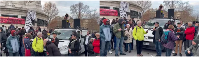 Photo d'une intervention de militants de l'UJFP- place de la République