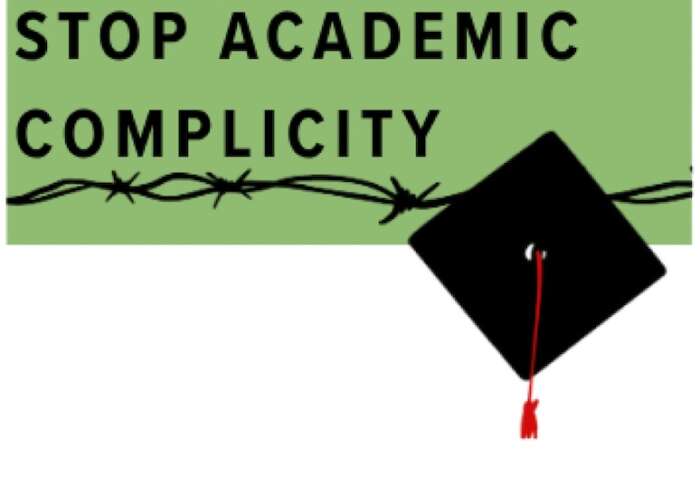 COMMUNIQUÉ - Partenariats académiques avec Israël : de nouveaux requérants se joignent aux mises en demeure. 1 logo stop academic complicity