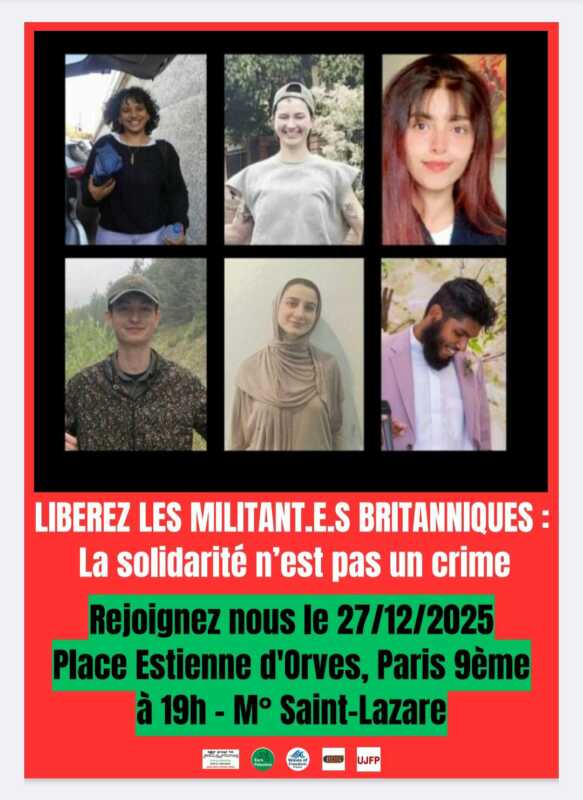 signal 2025 12 25 133729 002 À Paris, rassemblement pour la libération des militant.es britanniques détenu.es