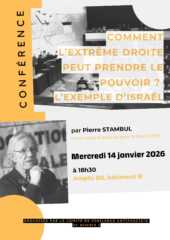 AfficheConf7 14janv2026 VD À Rennes (35), conférence-débat : Comment l'extrême droite peut prendre le pouvoir ? L'exemple d'Israël