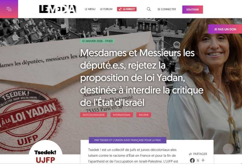 Illustration du media Tsedek ujfp lettre deputes Mesdames et Messieurs les député.e.s, rejetez la proposition de loi Yadan, destinée à interdire la critique de l’État d’Israël