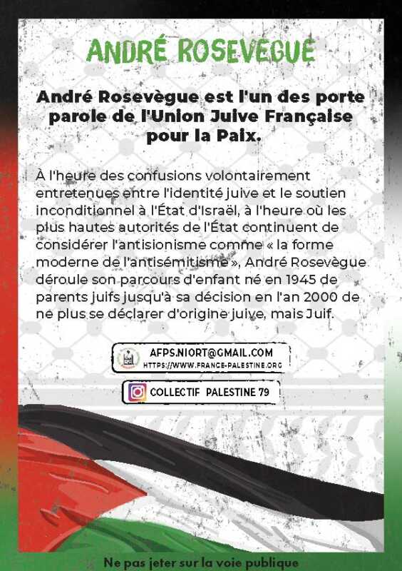 Niort 17 janvier Page 2 À Niort (79), conférence gesticulée d'André Rosevègue "Comment je suis devenu juif en l'an 2000