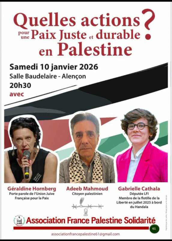 Screenshot 20260108 233743 X À Alençon (61), conférence-débat : quelles actions pour une paix juste et durable en Palestine ?
