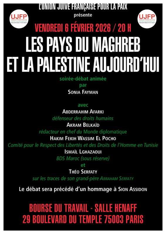UJFP AG 2026 A2bis À Paris, conférence-débat : les pays du Maghreb et la Palestine