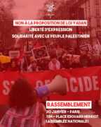 Yadan À Paris (7ème), rassemblement : "Non à la proposition de loi Yadan - Liberté d'expression - Solidarité avec le peuple palestinien"