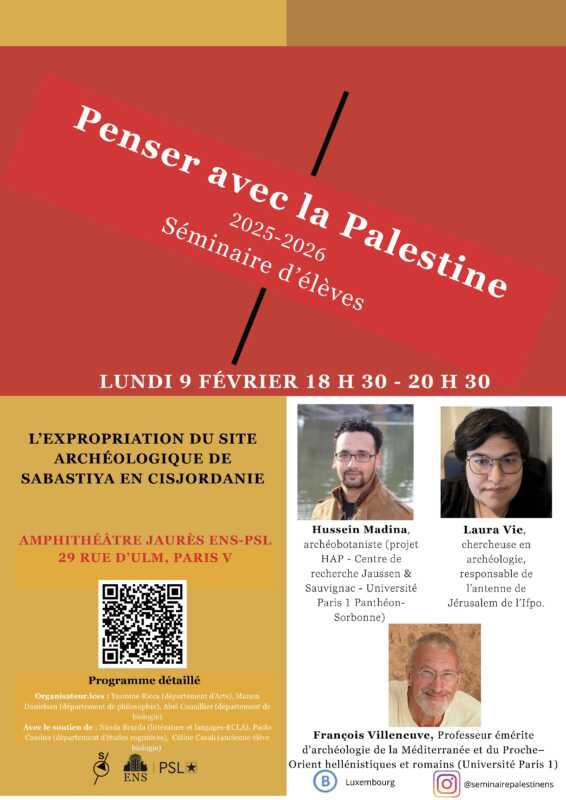 affiches seminaire palestine 2025 2026 2 2 À Paris (5ème), conférence-débat : L’expropriation du site archéologique de Sabastiya (Cisjordanie, Territoires Palestiniens Occupés)