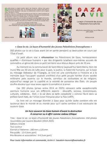 Album photos 22GAZA LA VIE22 « Gaza la vie. La leçon d'humanité des jeunes Palestiniens francophones" - album photo