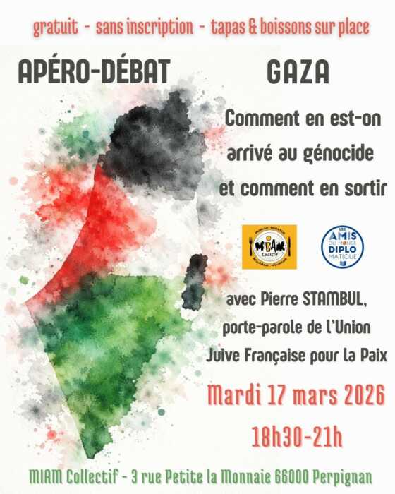 apero scaled À Perpignan (66), Apéro-débat avec Pierre Stambul : Gaza, comment en est-on arrivé au génocide et comment en sortir