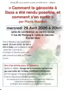 flyer Pierre stambul 29 avril 2026 À Lons-le-Saunier (39), conférence-débat : « Comment le génocide à Gaza a été rendu possible, et comment s’en sortir »